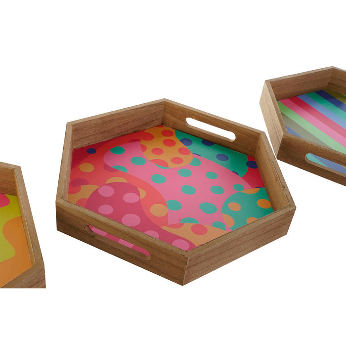 Tray DKD Home Decor Multicolour Natural MDF Wood 35 x 35 x 5 cm (4 Units)