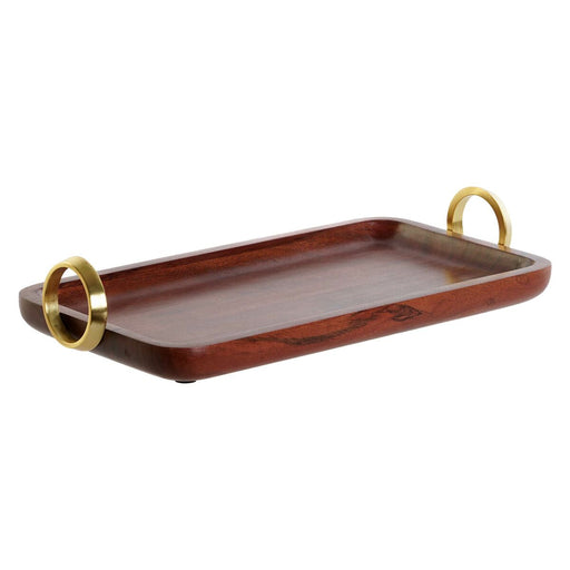 Tray DKD Home Decor Brown Golden Aluminium Acacia 37 x 20 x 7 cm