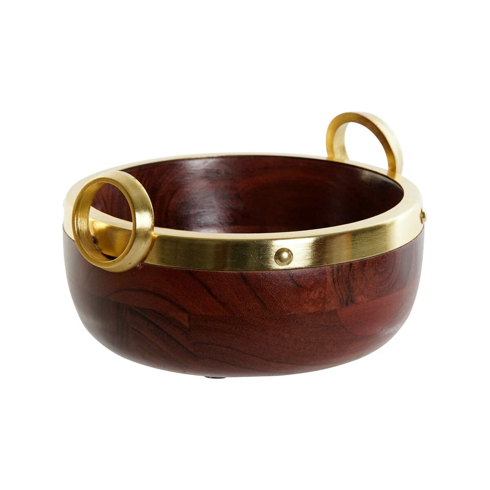 Bowl Home ESPRIT Brown Golden Aluminium Acacia 19 x 17 x 10 cm