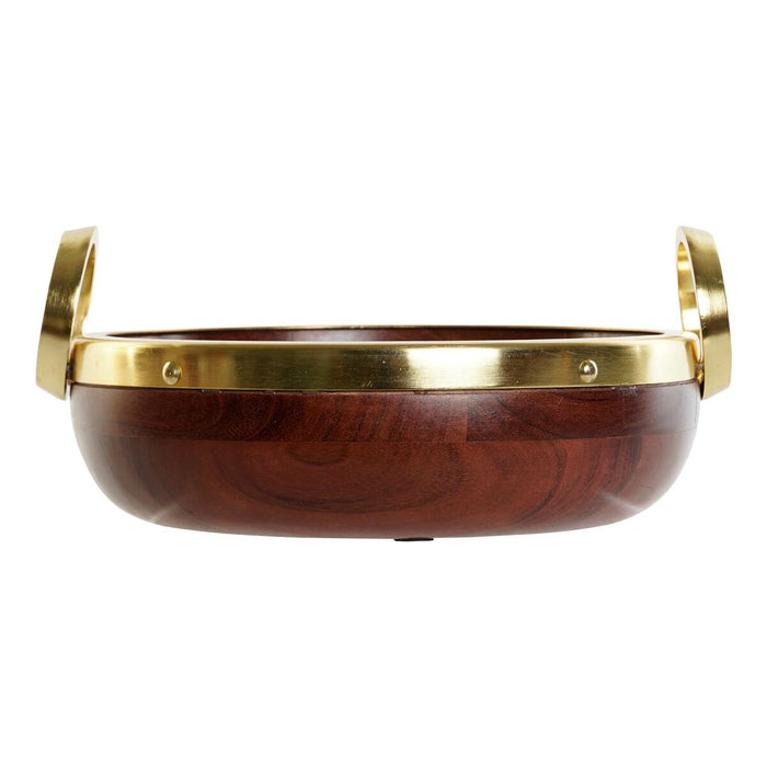 Salad Bowl Home ESPRIT Brown Golden Aluminium Acacia 28 x 26 x 12 cm