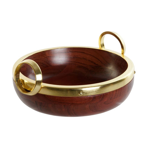 Salad Bowl Home ESPRIT Brown Golden Aluminium Acacia 28 x 26 x 12 cm