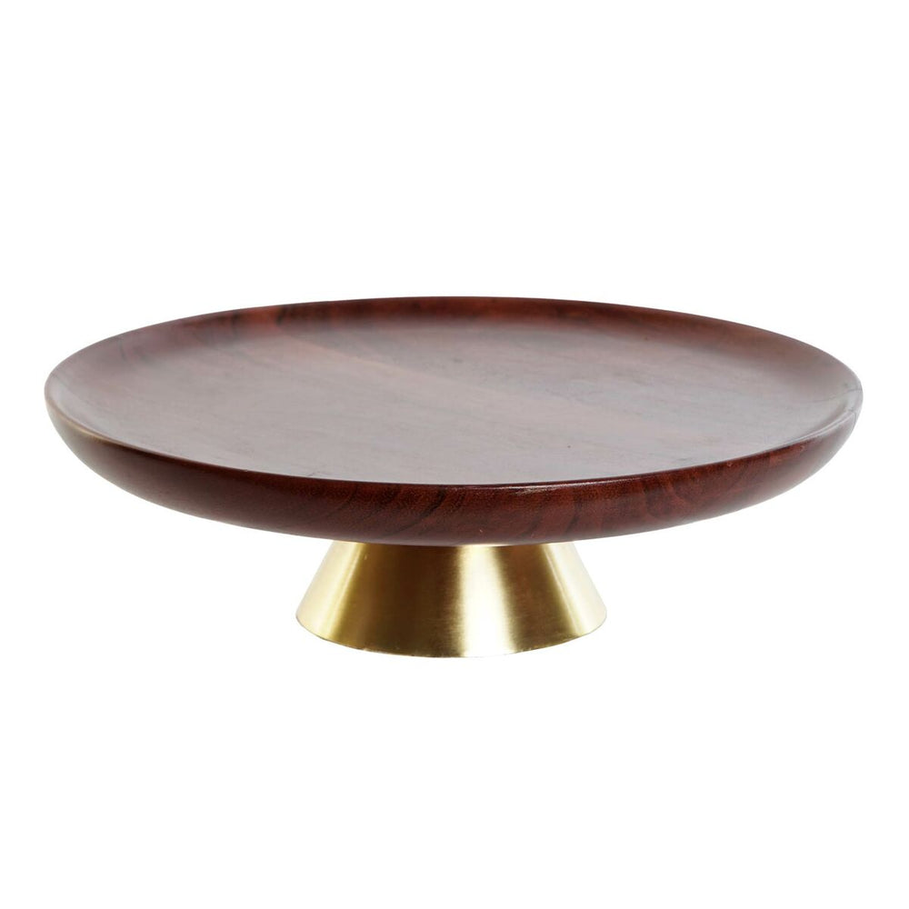 Tray Home ESPRIT Brown Golden Aluminium Acacia 30 x 30 x 8,5 cm