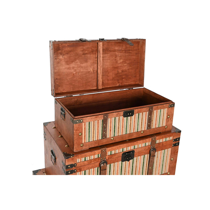 Set of Chests Home ESPRIT Brown Multicolour Wood Canvas Colonial 81 x 49 x 45 cm