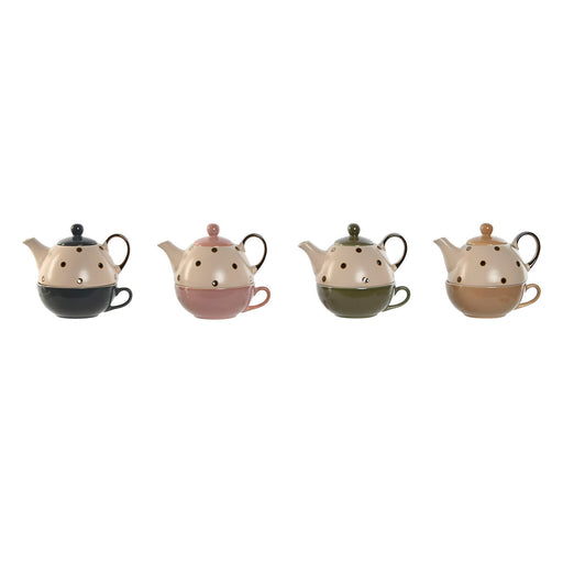 Teapot Home ESPRIT Yellow Green Grey Pink Stoneware 500 ml (4 Units)