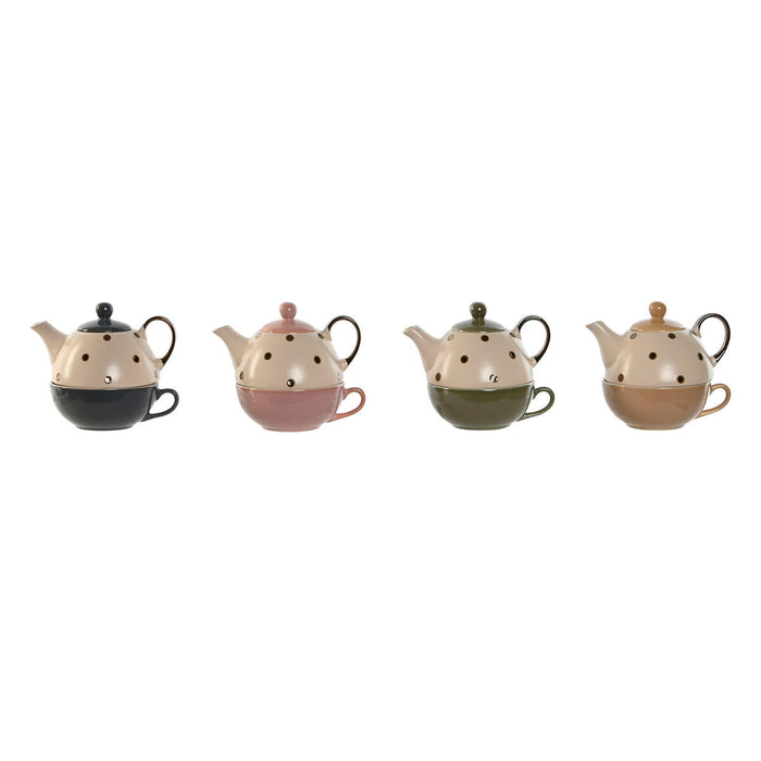 Teapot Home ESPRIT Yellow Green Grey Pink Stoneware 500 ml (4 Units)