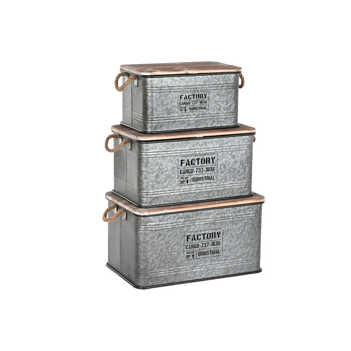 Set of Chests Home ESPRIT Silver Dark brown Metal Vintage 60 x 38 x 32,5 cm