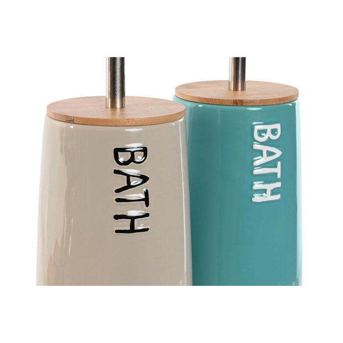 Toilet Brush Home ESPRIT Beige Turquoise Bamboo Stainless steel Dolomite 12,2 x 12,2 x 35,2 cm (2 Units)