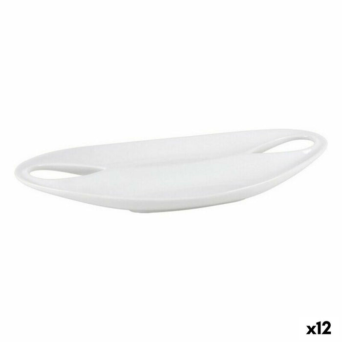 Tray Inde Etrusca Double Porcelain White 36,5 x 18 x 4,5 cm (12 Units)