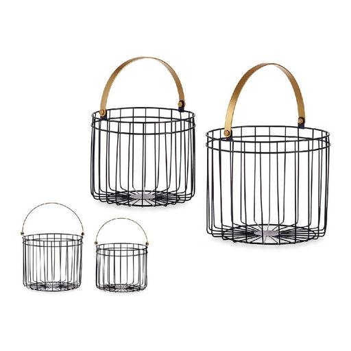 Basket Black Golden Cylindrical Metal (2 pcs)