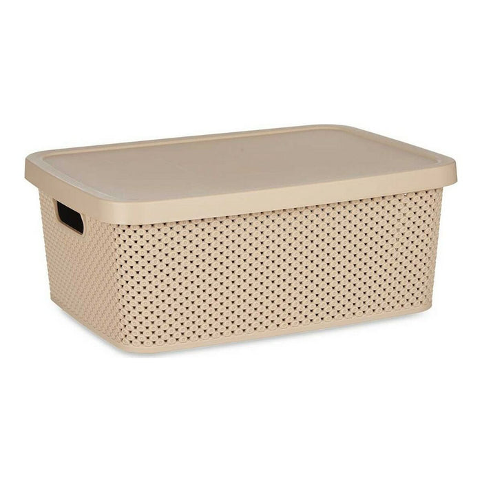 Storage Box with Lid Beige Plastic (28 x 15 x 39 cm)