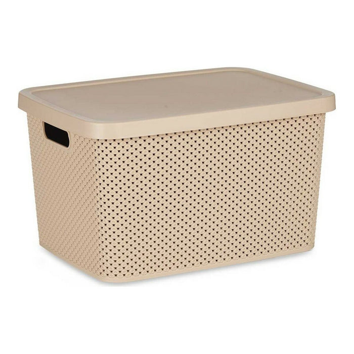 Storage Box with Lid Beige Plastic (28 x 22 x 39 cm)