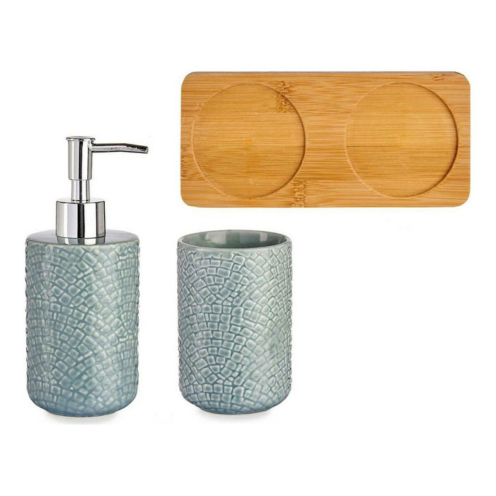 Bath Set Squares Grey Ceramic Bamboo (3 pcs)