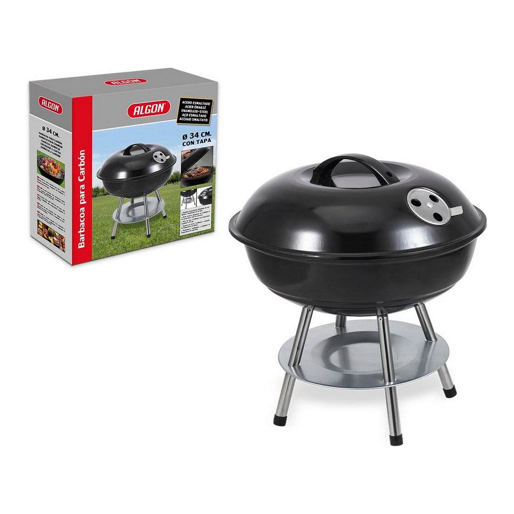 barbecue algon black with lid (34 cm)