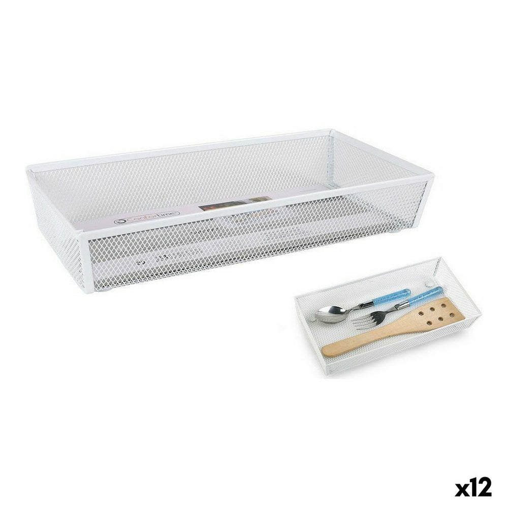 Cutlery Organiser Confortime Metal White 30 x 15,24 x 5,2 cm (12 Units)