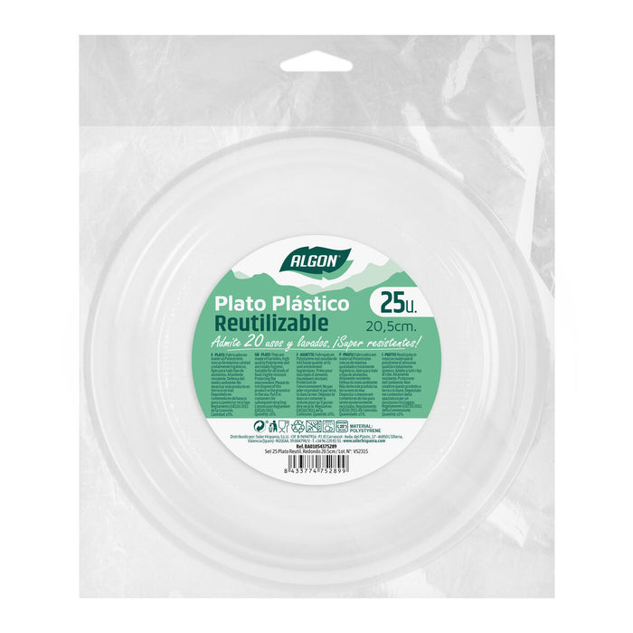 Set of reusable plates Algon Circular White 20,5 x 2 cm Plastic 25 Units