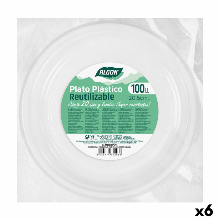 Set of reusable plates Algon Circular White Plastic 20,5 x 3 cm (6 Units)