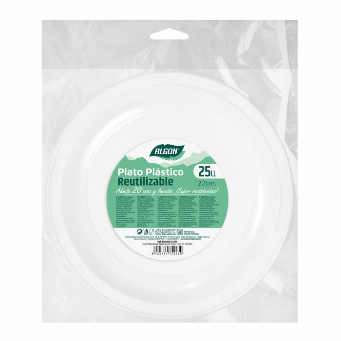 Set of reusable plates Algon Circular White Plastic 22 x 22 x 1,5 cm (24 Units)