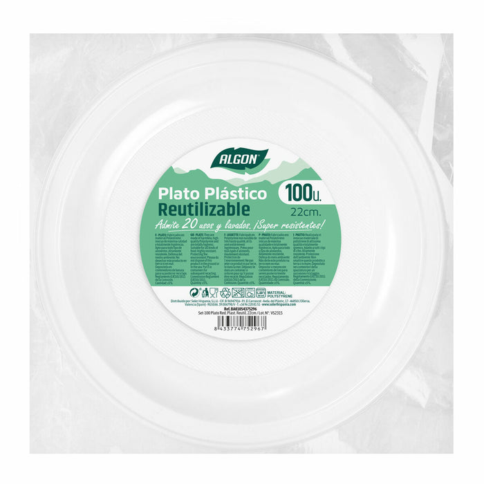 Set of reusable plates Algon Circular White Plastic 22 x 22 x 1,5 cm (6 Units)