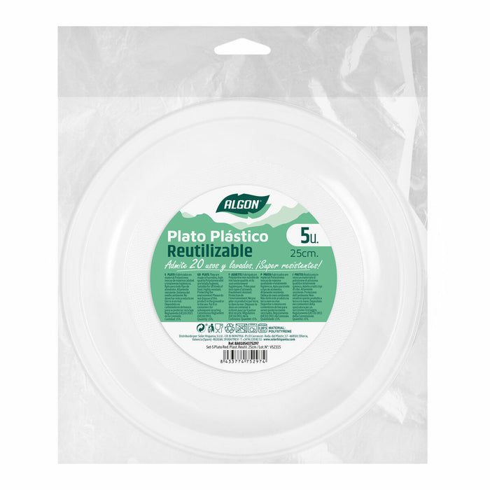 Set of reusable plates Algon Circular White Plastic (36 Units)