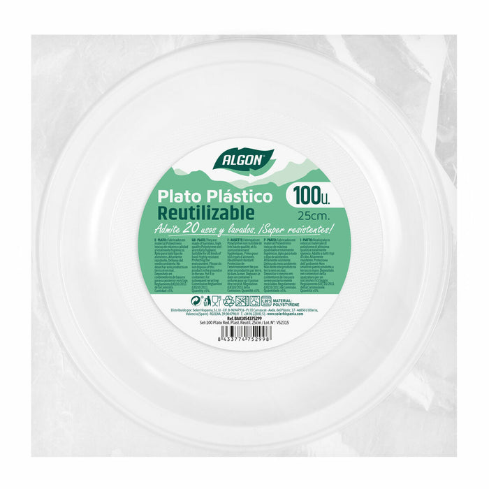 Set of reusable plates Algon Circular White Plastic 25 x 25 x 2,5 cm (6 Units)