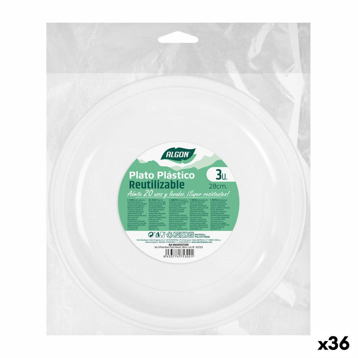 Set of reusable plates Algon Circular White Plastic (36 Units)