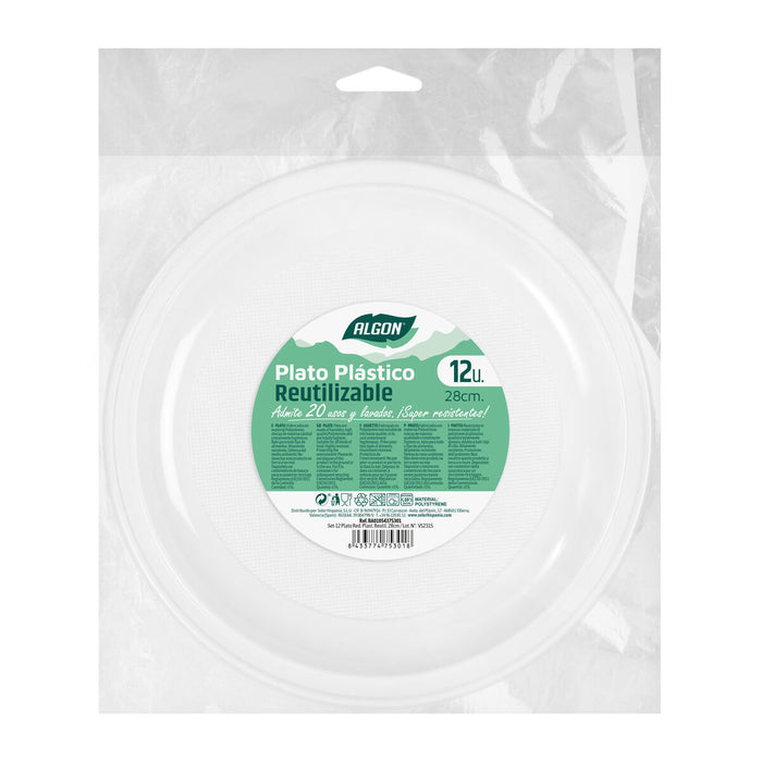 Set of reusable plates Algon Circular White 28 cm Plastic 12 Units