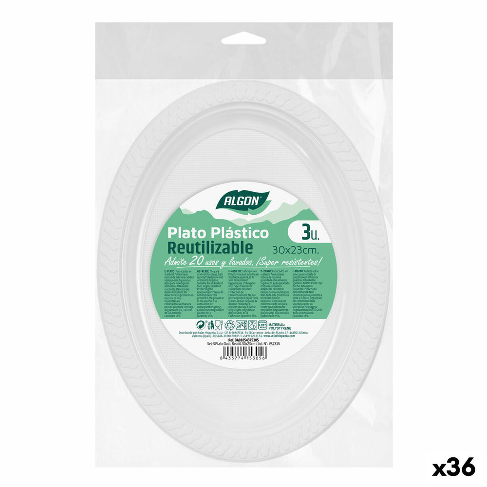 Set of reusable plates Algon White Plastic Oval 30 x 23 cm (36 Units)