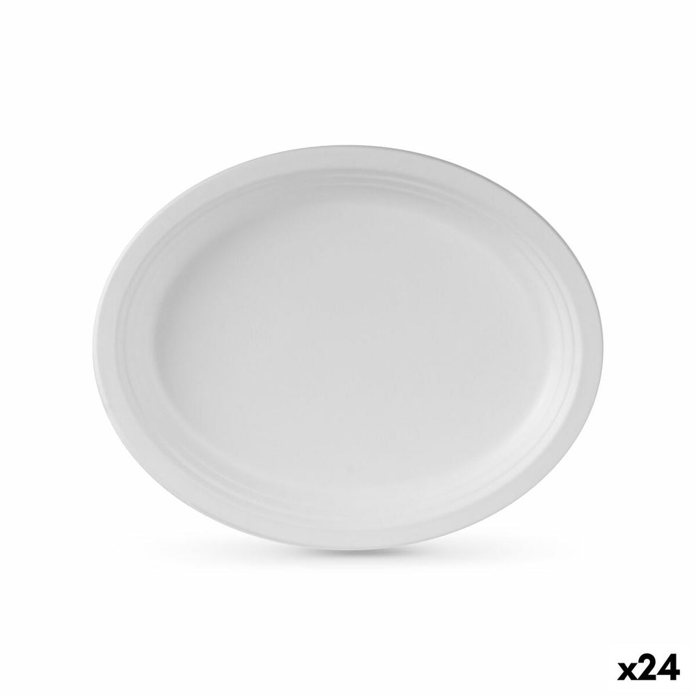 Plate set Algon Disposable White Sugar Cane Oval 26 cm (24 Units)