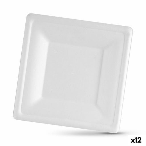 Plate set Algon Disposable White Sugar Cane Squared 16 cm (12 Units)