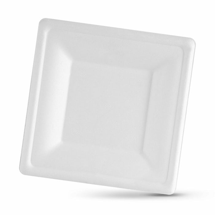 Plate set Algon Disposable White Sugar Cane Squared 20 cm (24 Units)