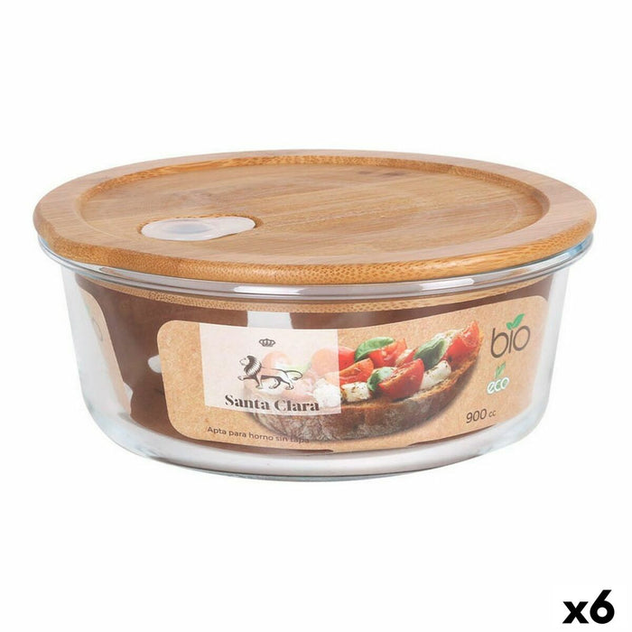 Round Lunch Box with Lid Santa Clara   Bamboo Borosilicate Glass 900 ml 18 x 17,3 x 7 cm (6 Units)