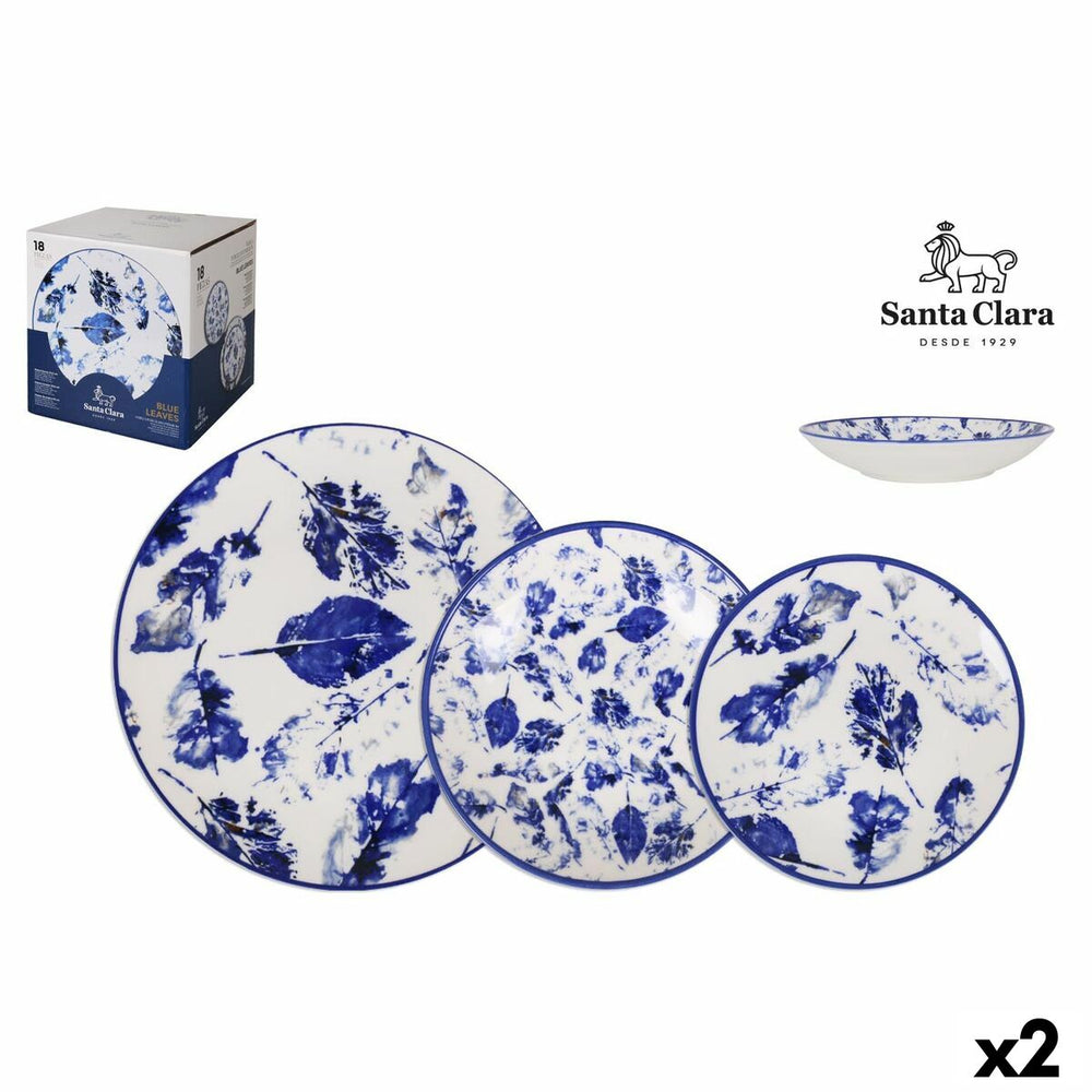 Tableware Santa Clara Blue Leaves 18 Pieces Porcelain (2 Units)