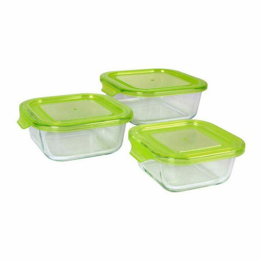 Set of 3 lunch boxes Quttin Rectangular Transparent Green