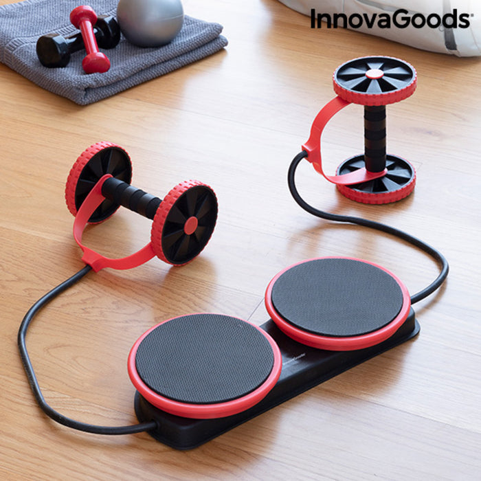 abdominal roller with rotating discs, elastic bands and exercise guide twabanarm innovagoods