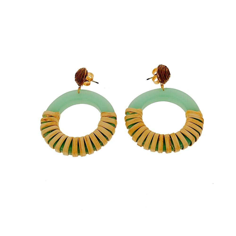 Ladies'Earrings Lola Casademunt Brown Green Resin Raffia