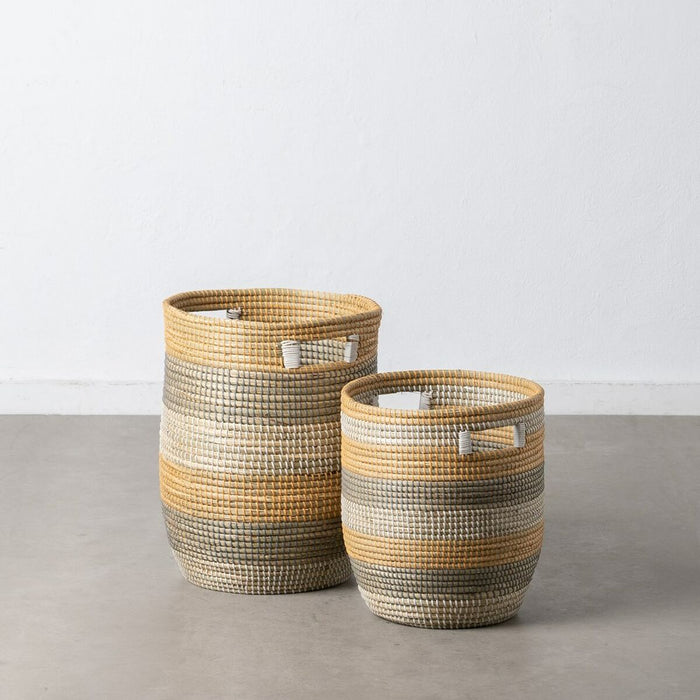 Set of Baskets 38 x 38 x 50 cm Natural Grey Natural Fibre (2 Pieces)