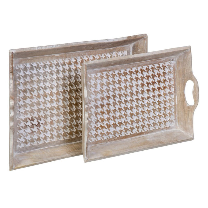 Snack tray 52,5 x 35 x 6 cm White Mango wood (2 Units)