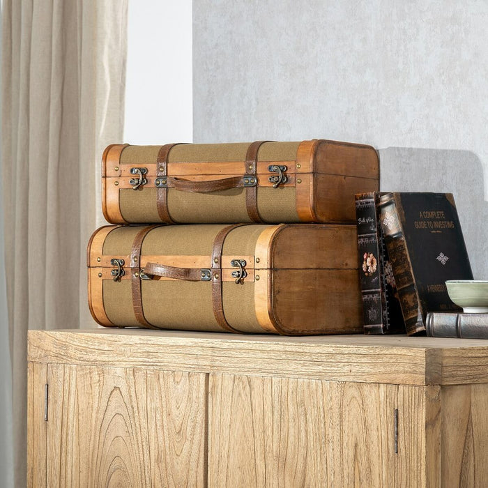 Set of Chests 50 x 36 x 20 cm Synthetic Fabric Wood (2 Pieces)