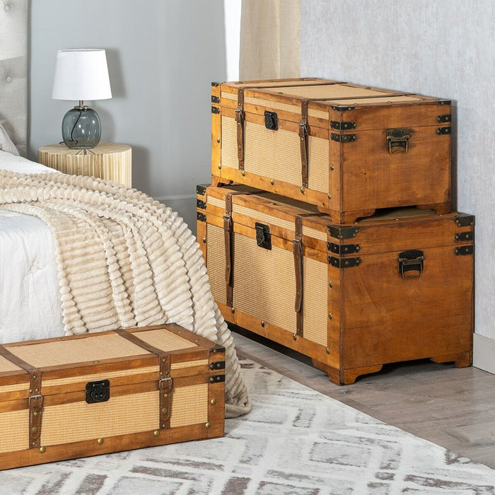 Set of Chests 90 x 47 x 45 cm Synthetic Fabric Wood (3 Pieces)