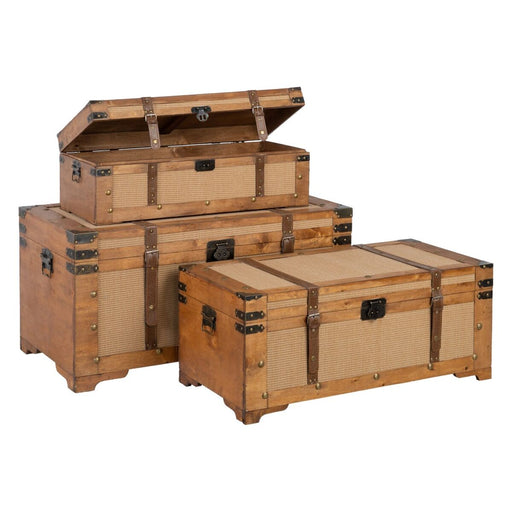 Set of Chests 90 x 47 x 45 cm Synthetic Fabric Wood (3 Pieces)