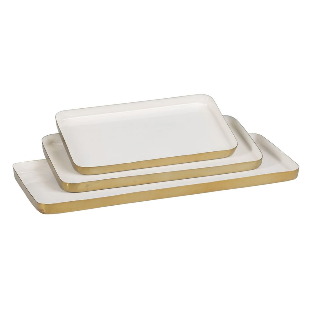 Snack tray 47 x 20,5 x 2 cm Golden White Iron 3 Pieces