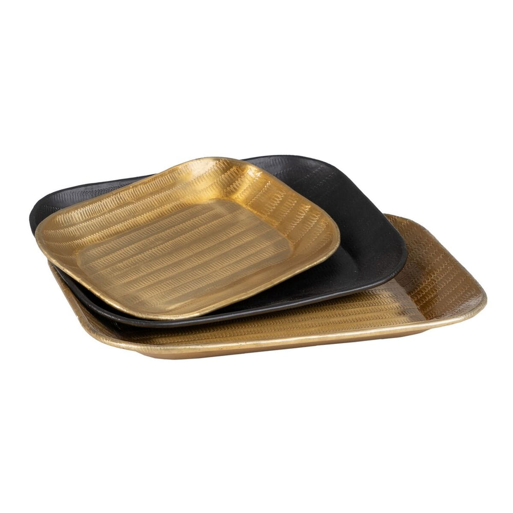 Snack tray 32 x 25,5 x 3 cm Black Golden Aluminium 3 Pieces