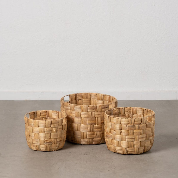 Set of Baskets Beige Natural Fibre 38 x 38 x 28 cm (3 Units)