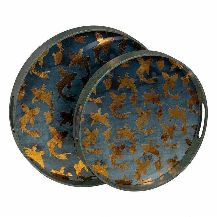 Snack tray Blue Golden PVC Crystal Fish 42 x 42 x 4,2 cm (2 Units)