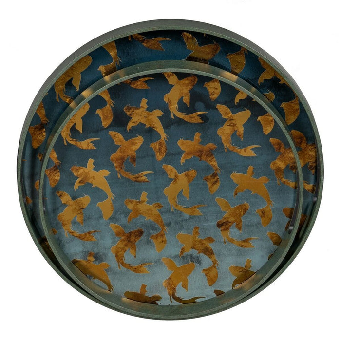 Snack tray Blue Golden PVC Crystal Fish 42 x 42 x 4,2 cm (2 Units)