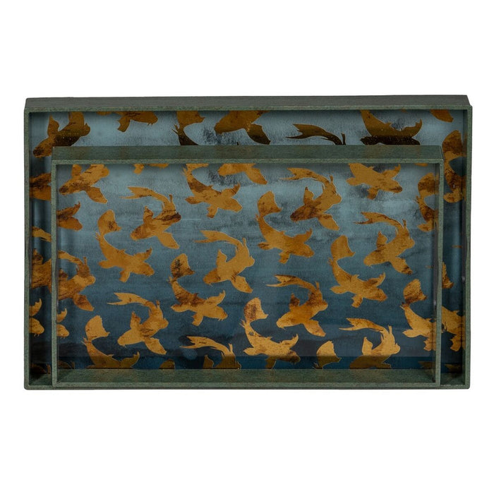 Snack tray Blue Golden PVC Crystal Fish 45 x 31 x 4,2 cm (2 Units)