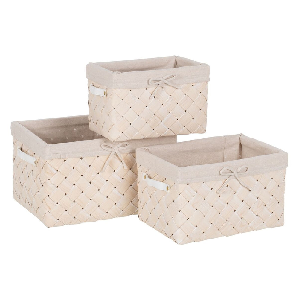 Basket set White Wood Fabric 39,5 x 30 x 24 cm (3 Units)