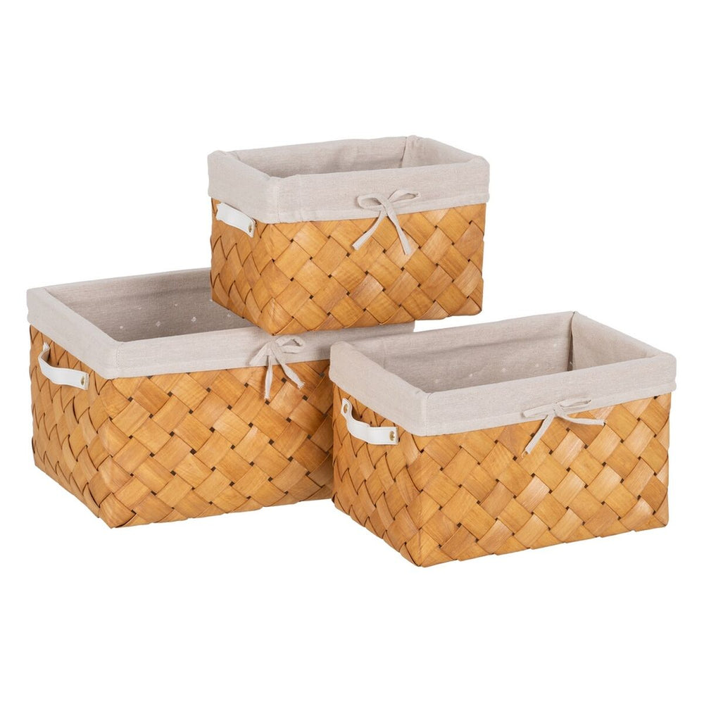 Basket set Natural Wood Fabric 39,5 x 30 x 24 cm (3 Units)