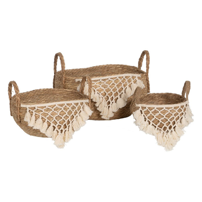 Set of Baskets White Natural Natural Fibre 25 x 25 x 19 cm (3 Pieces)