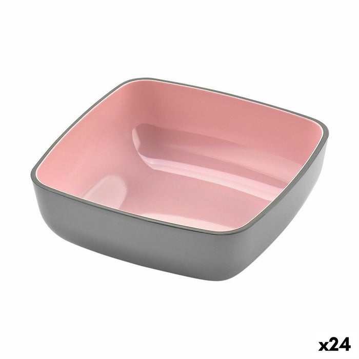 Bowl Inde Melamin Pink/Grey Squared 13 x 13 x 4 cm (24 Units)